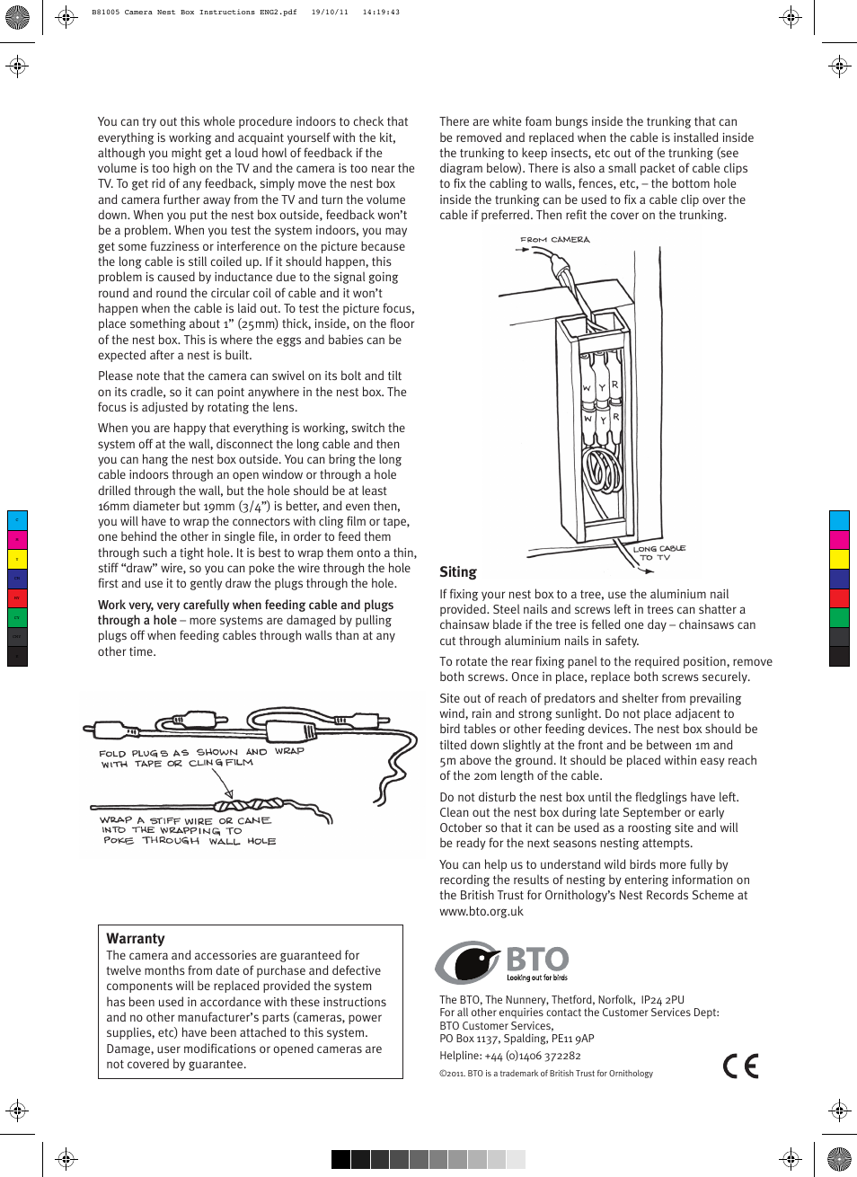 Siting, Warranty | Gardman Nestbox With Color CCTV Camera User Manual | Page 2 / 2