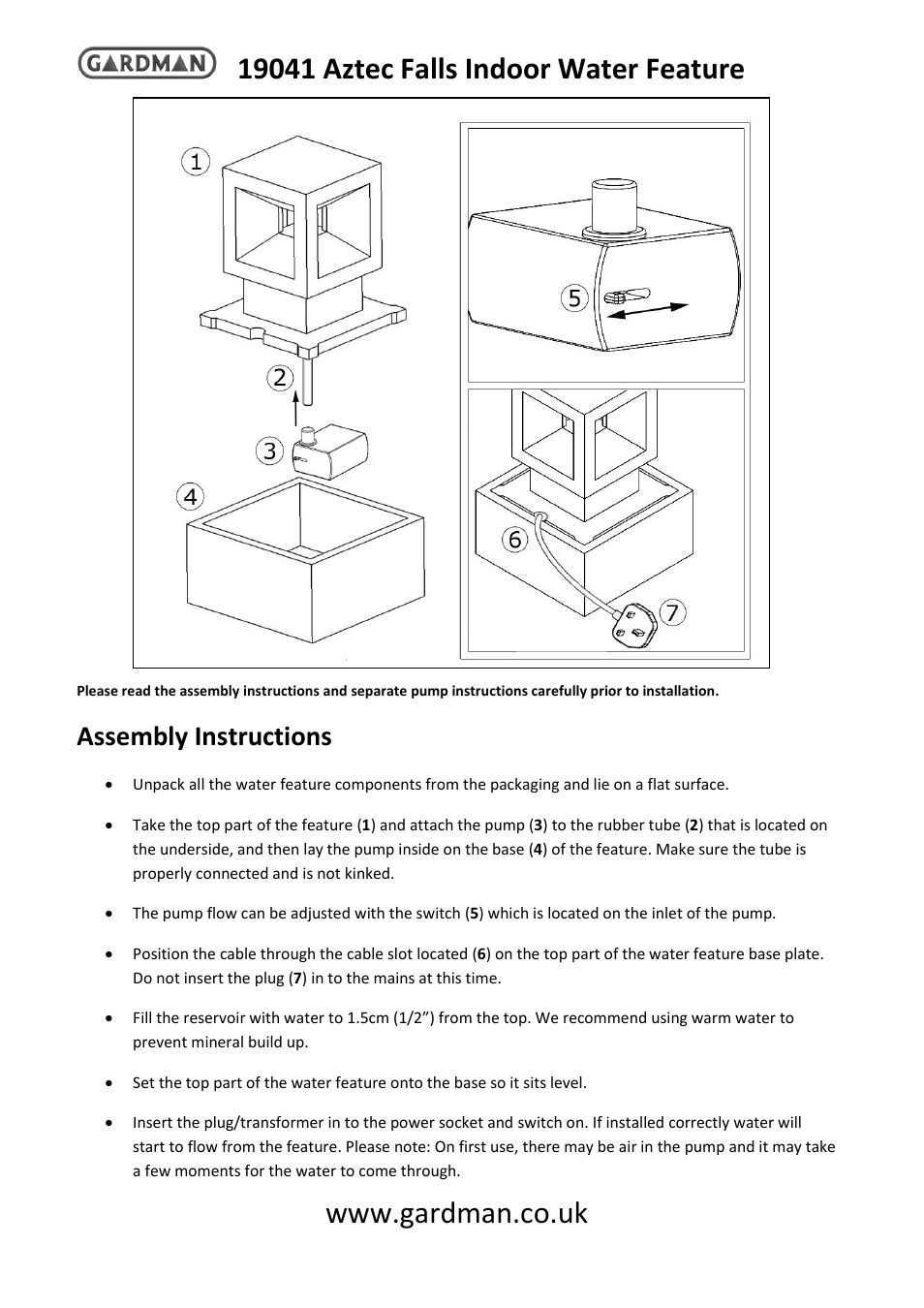 Gardman Aztec Falls Indoor User Manual | 4 pages