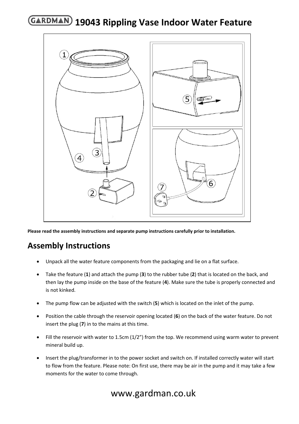 Gardman Rippling Vase Indoor User Manual | 4 pages