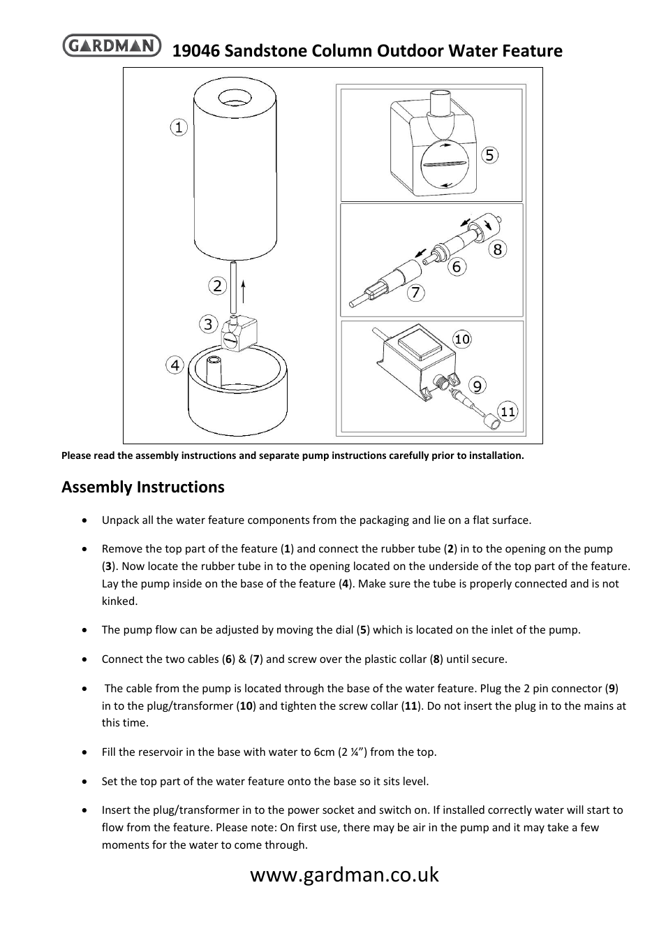 Gardman Sandstone Column User Manual | 4 pages