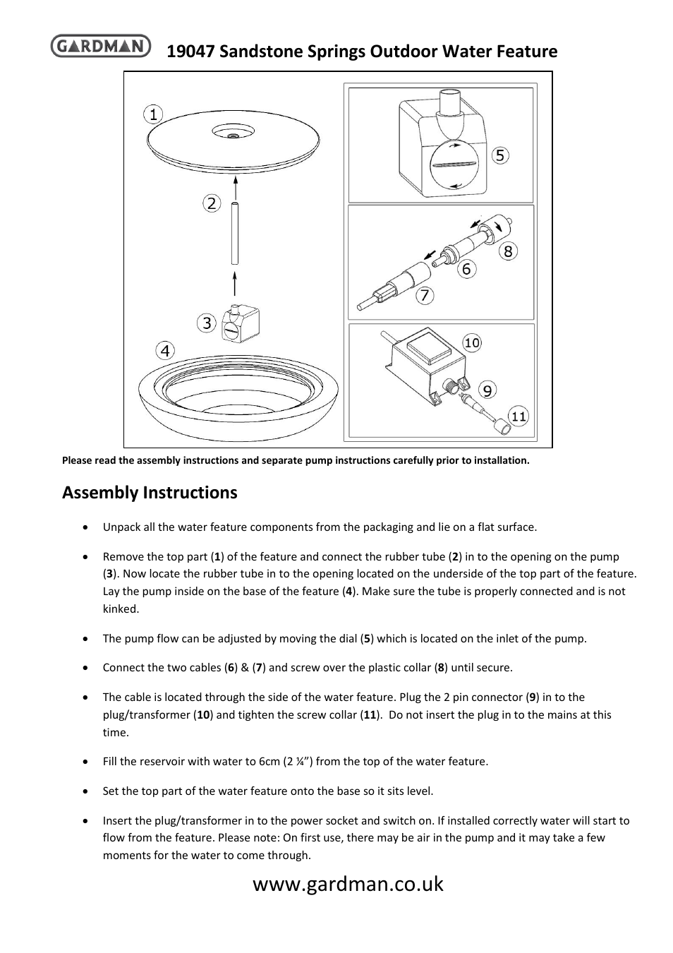 Gardman Sandstone Springs User Manual | 4 pages