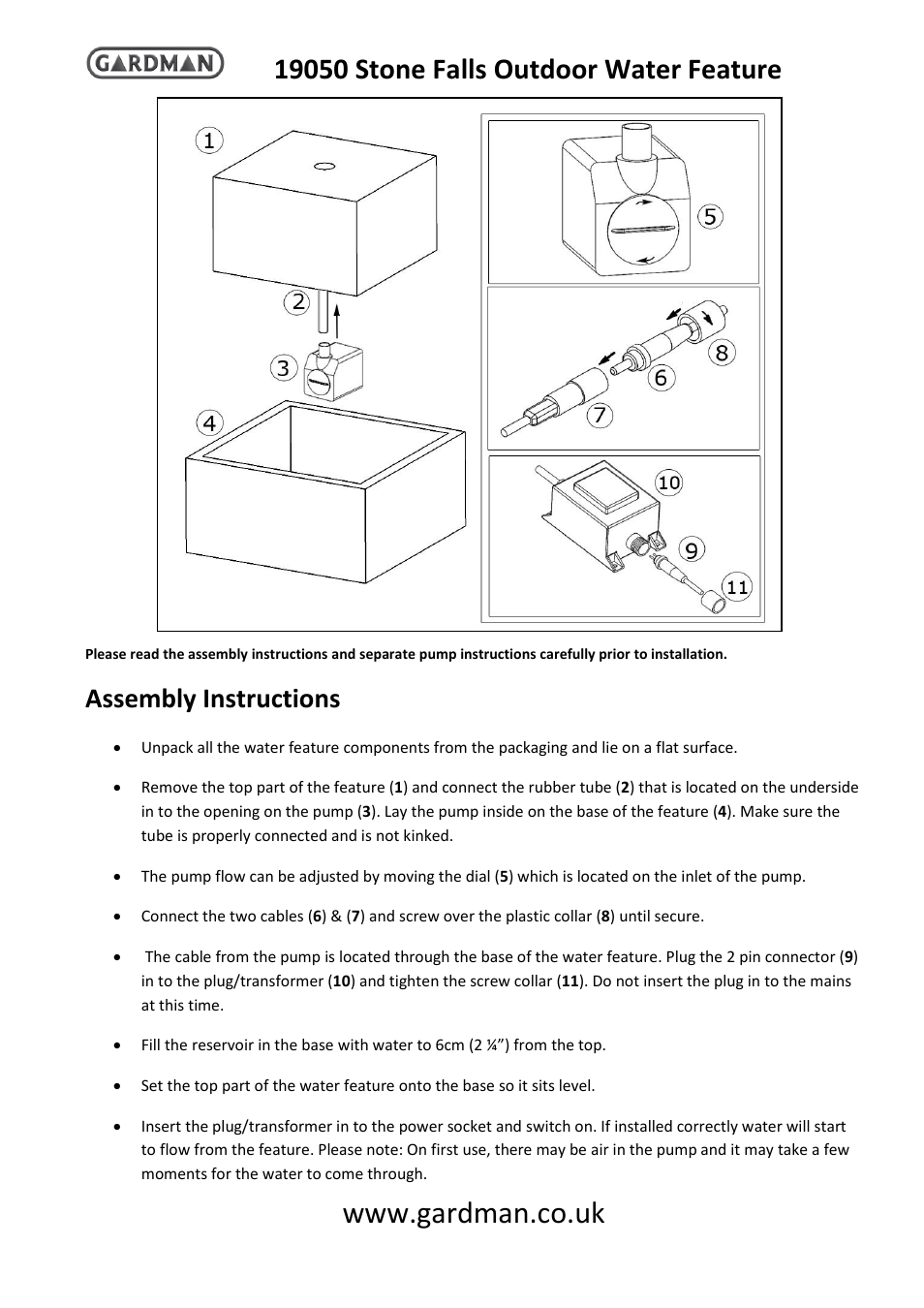 Gardman Stone Falls User Manual | 4 pages