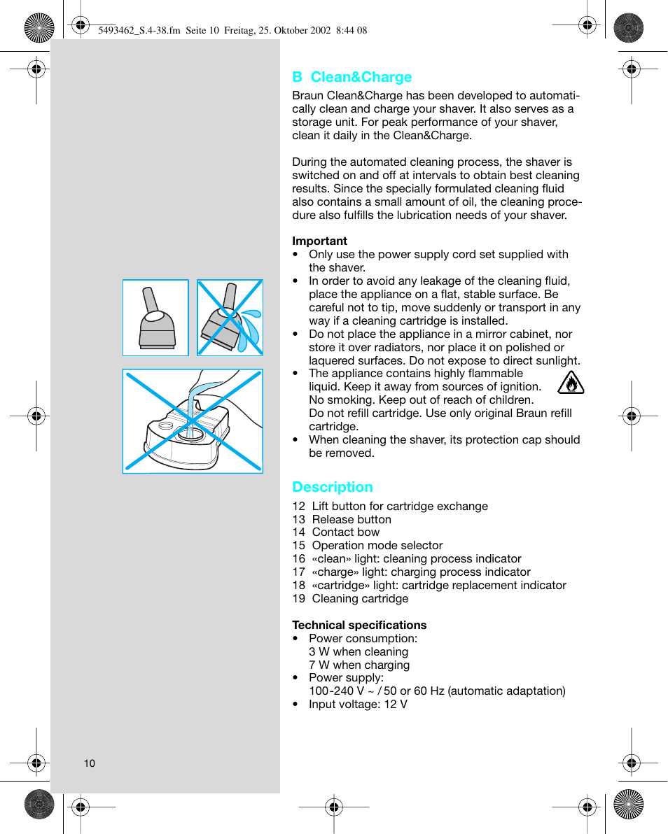 B clean&charge, Description | Braun 5493 User Manual | Page 10 / 38