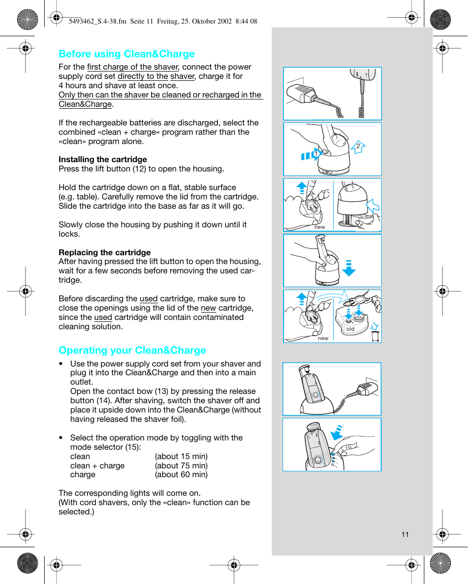 Before using clean&charge, Operating your clean&charge | Braun 5493 User Manual | Page 11 / 38