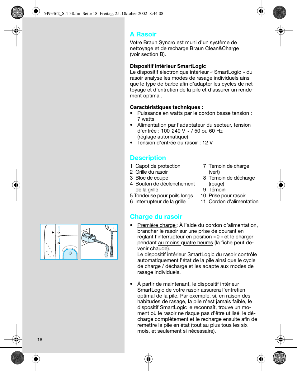 A rasoir, Description, Charge du rasoir | Braun 5493 User Manual | Page 18 / 38