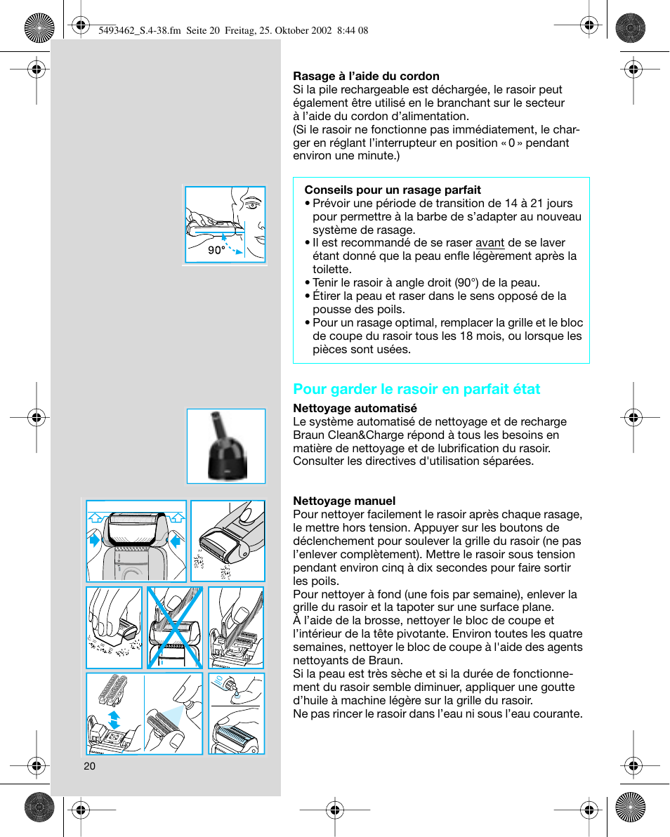 Pour garder le rasoir en parfait état | Braun 5493 User Manual | Page 20 / 38