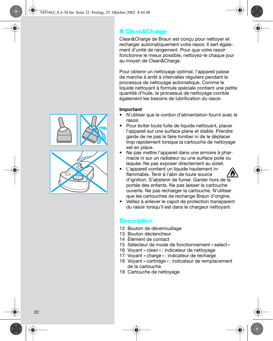 B clean&charge, Description | Braun 5493 User Manual | Page 22 / 38