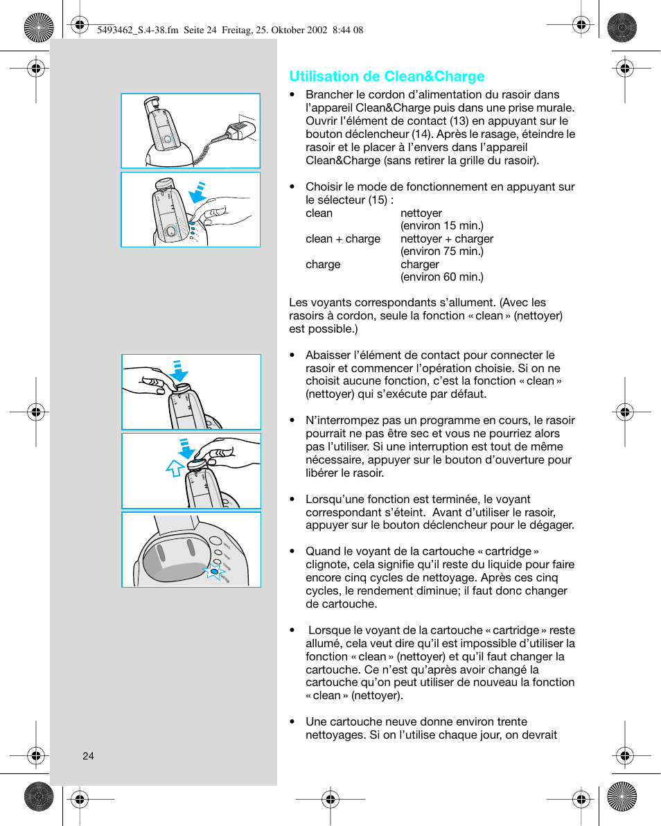 Utilisation de clean&charge, Au to m a tic lo ck 3 2 1 0 | Braun 5493 User Manual | Page 24 / 38