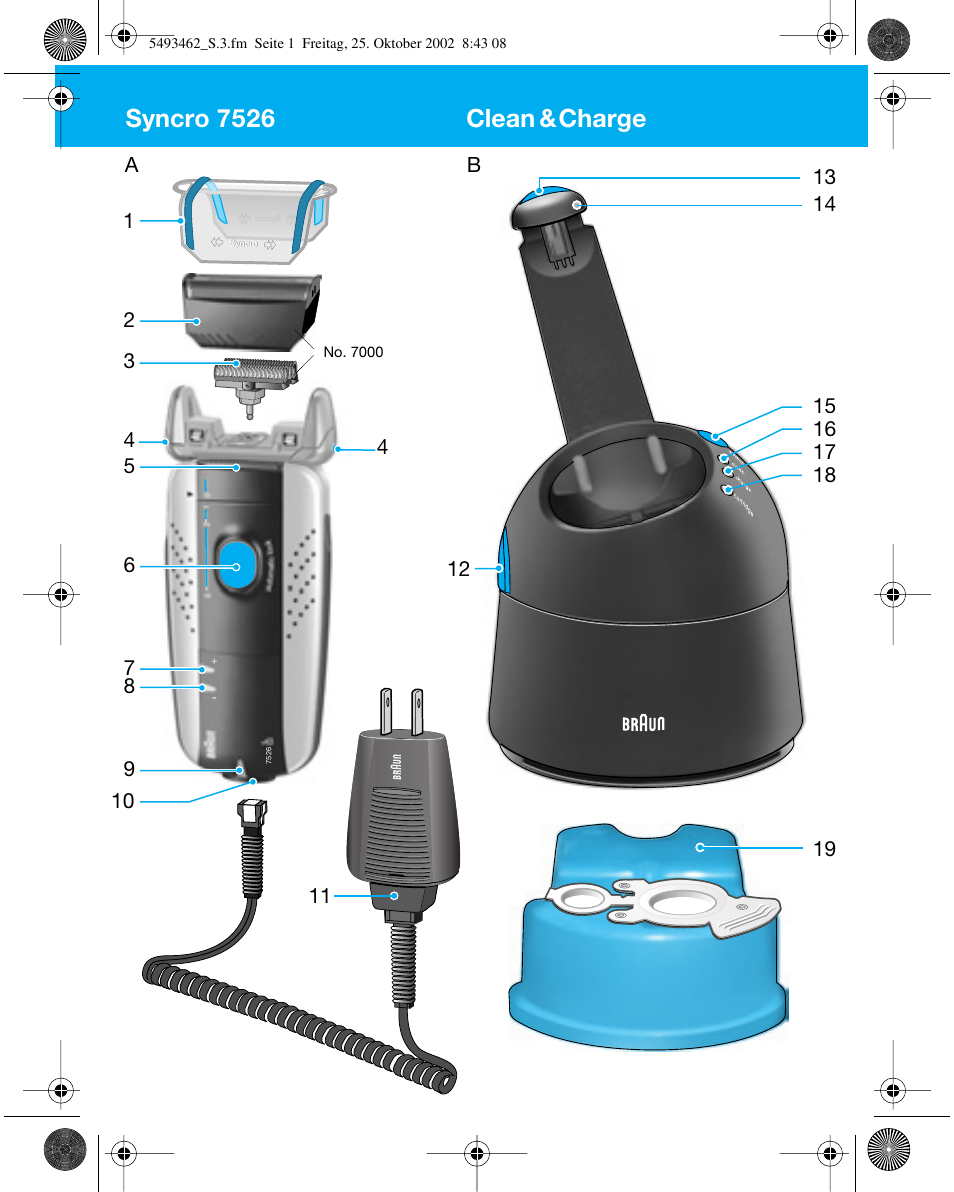 Syncro 7526, Clean &charge | Braun 5493 User Manual | Page 3 / 38