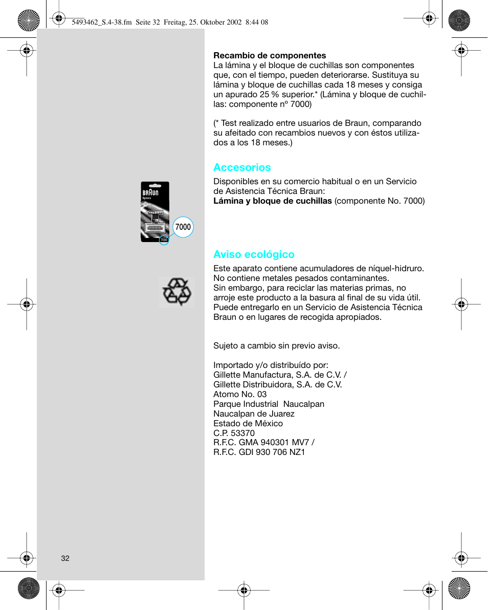 Accesorios, Aviso ecológico | Braun 5493 User Manual | Page 32 / 38