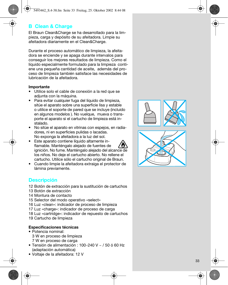 B clean & charge, Descripción | Braun 5493 User Manual | Page 33 / 38