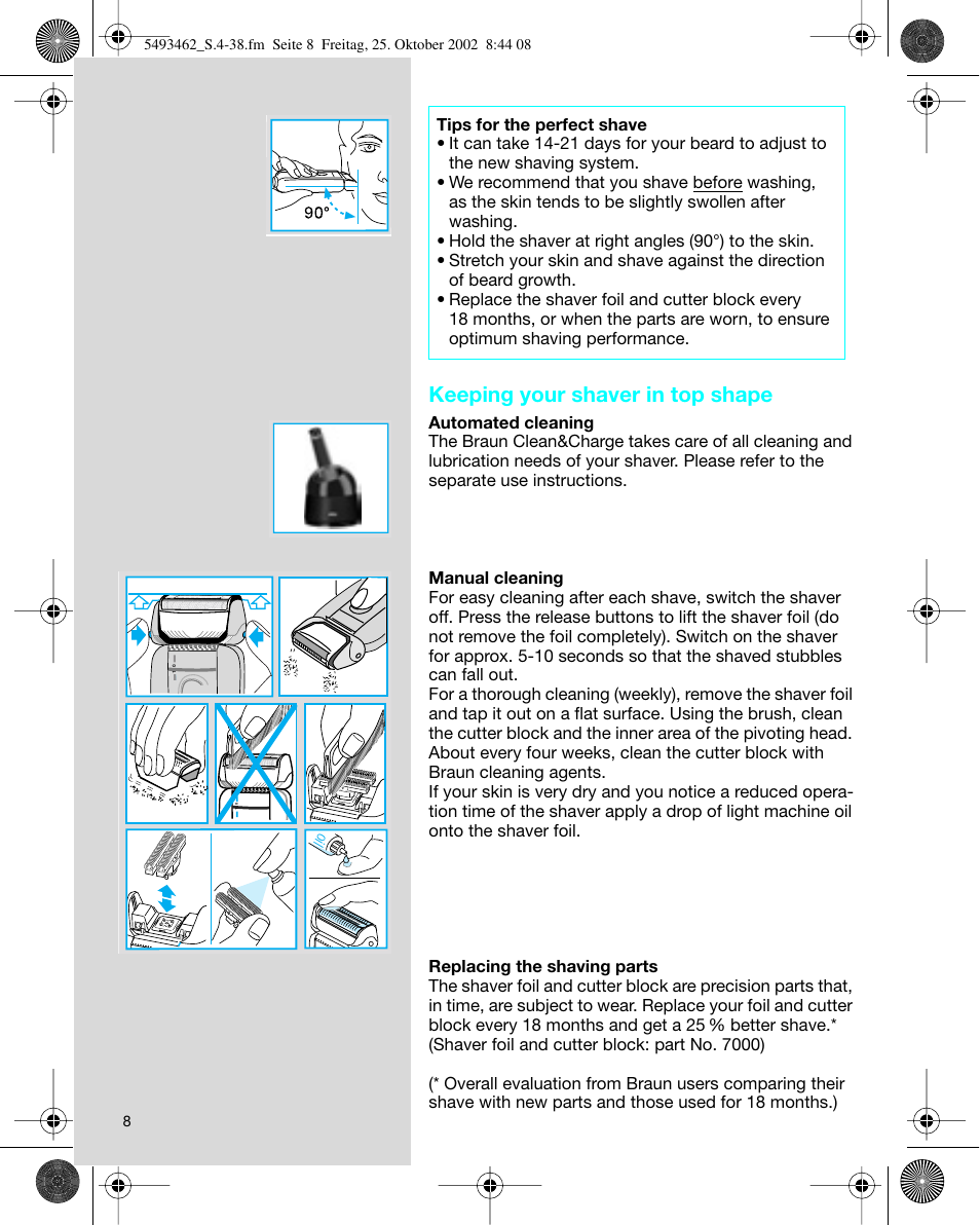 Keeping your shaver in top shape | Braun 5493 User Manual | Page 8 / 38