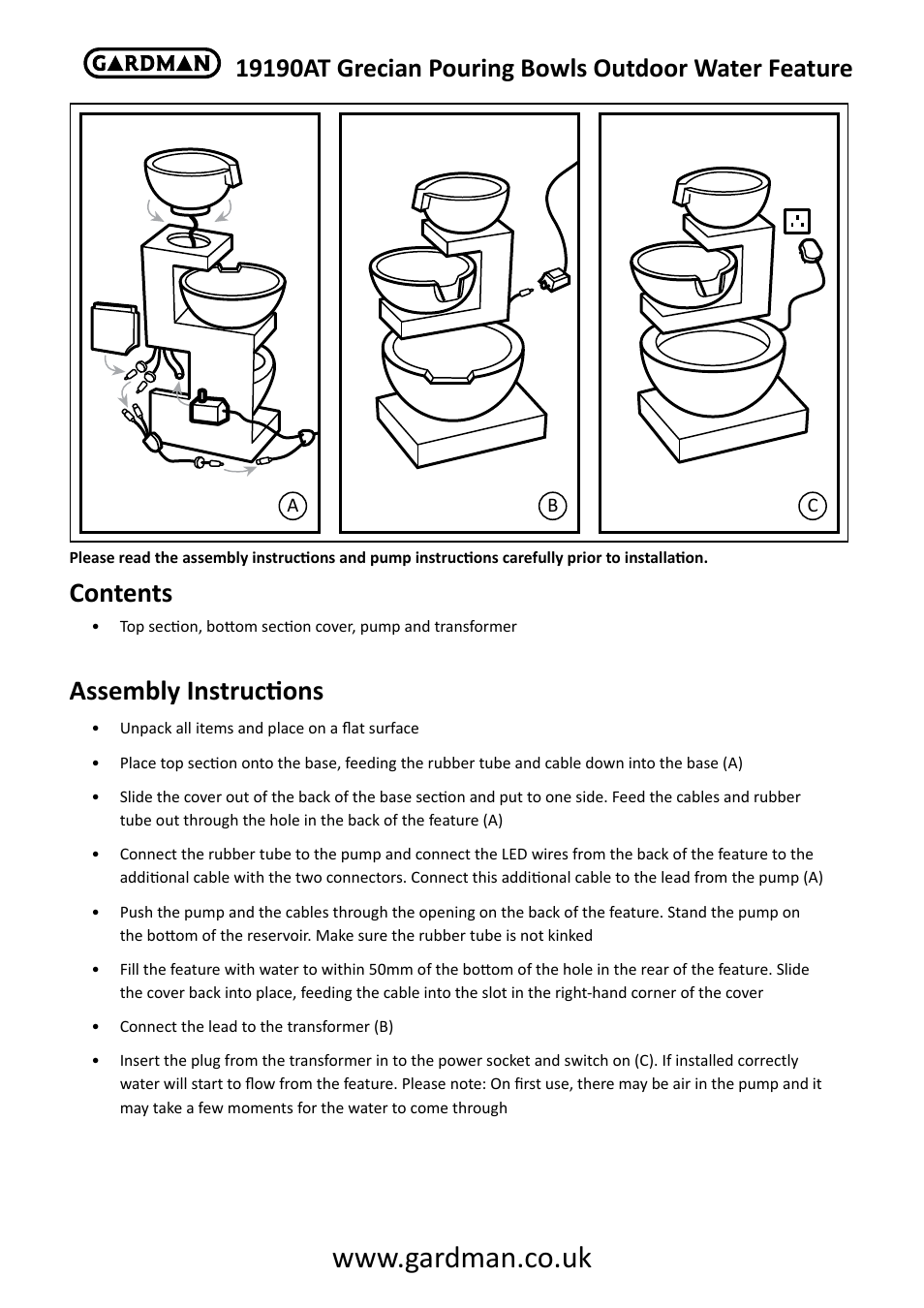 Gardman Grecian Pouring Bowls User Manual | 6 pages