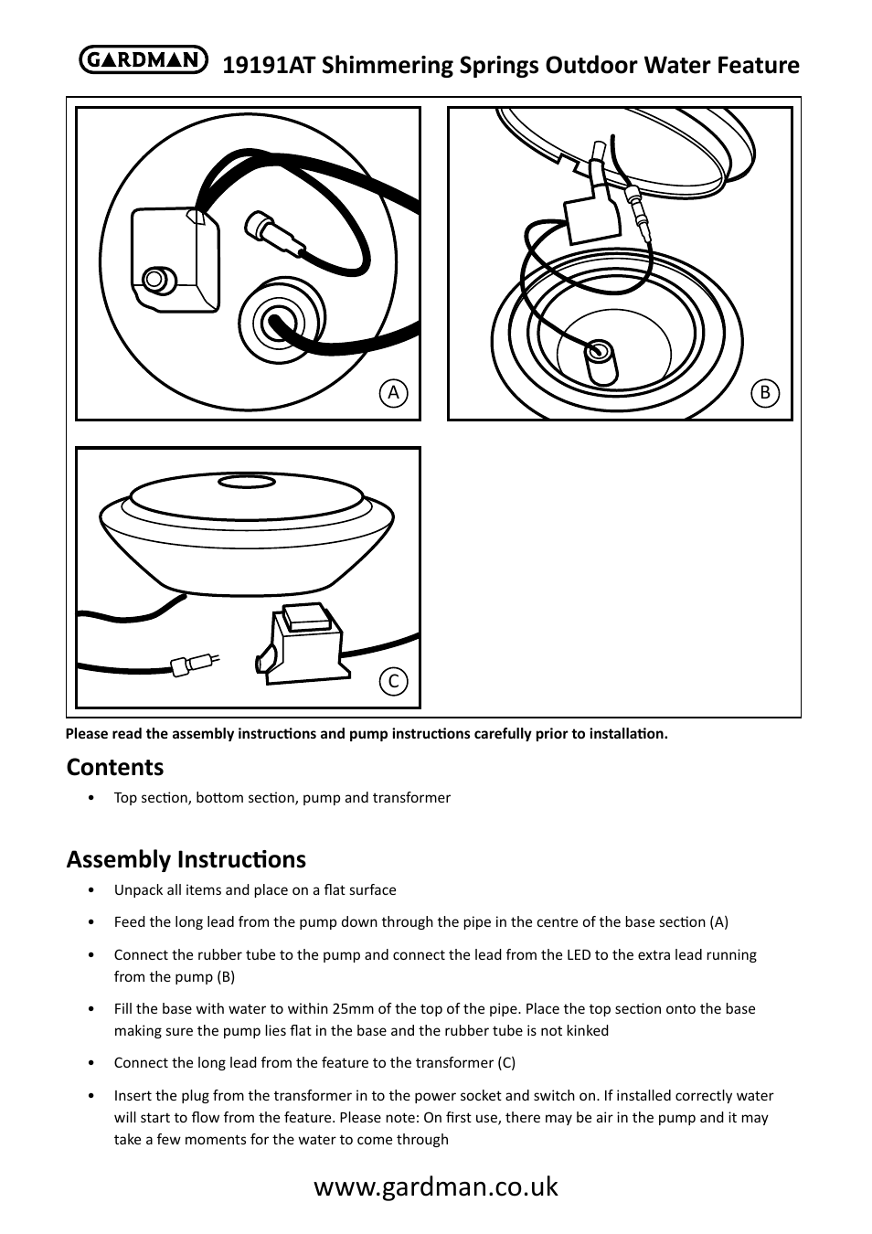 Gardman Shimmering Springs User Manual | 6 pages