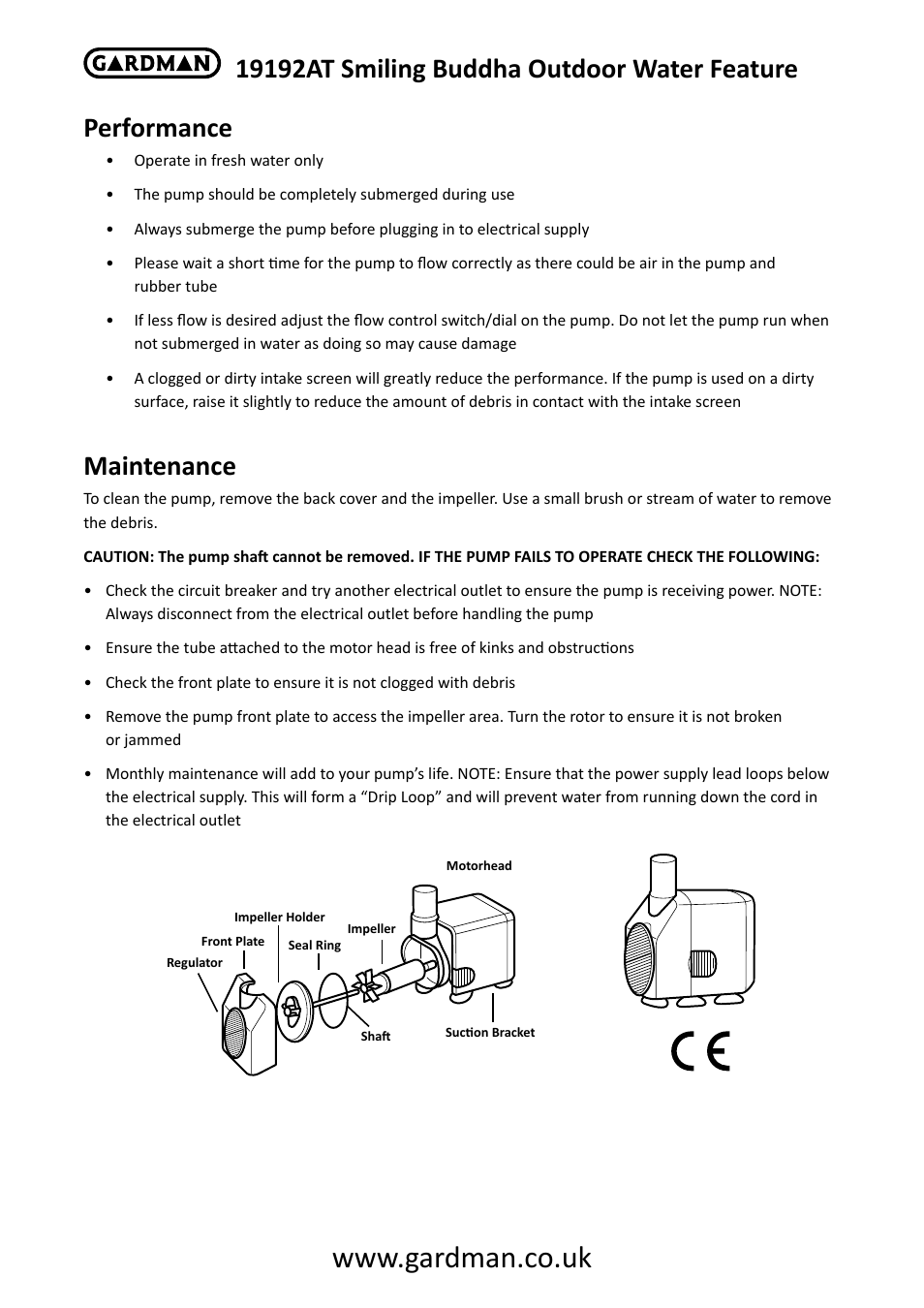 Performance, Maintenance | Gardman Smiling Buddha User Manual | Page 4 / 6