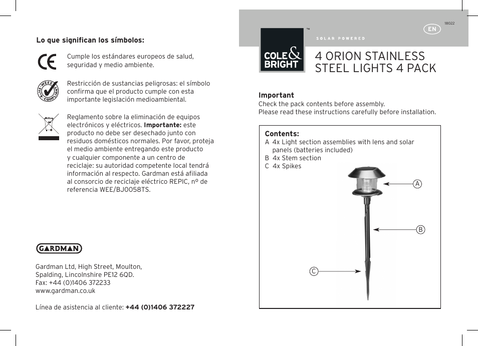 Gardman 4 Orion Stainless Steel User Manual | 12 pages