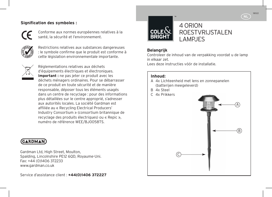 4 orion roestvrijstalen lampjes | Gardman 4 Orion Stainless Steel User Manual | Page 7 / 12