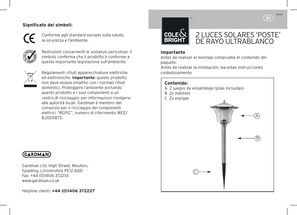 2 luces solares ‘poste’ de rayo ultrablanco | Gardman 2 Solar Ultra User Manual | Page 11 / 12