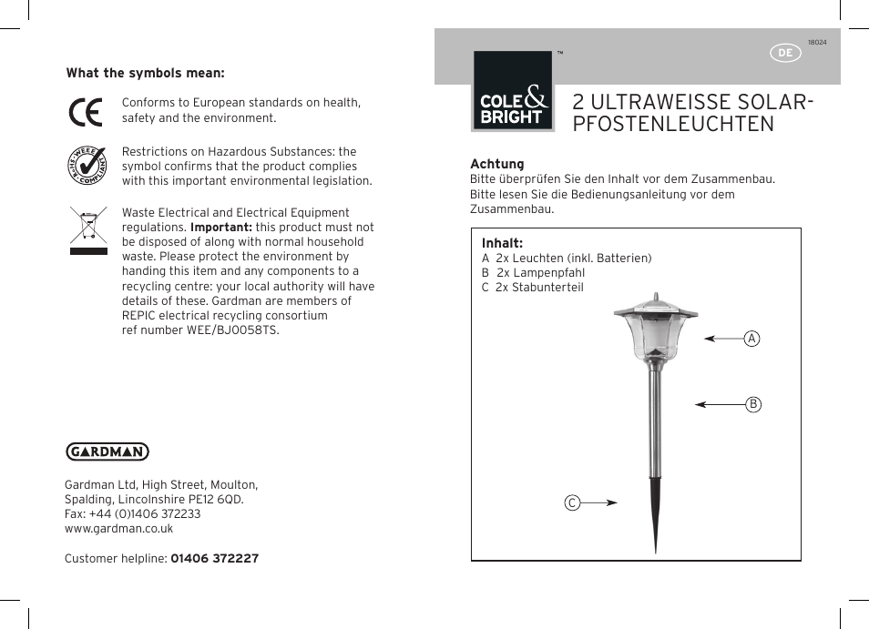 2 ultraweisse solar- pfostenleuchten | Gardman 2 Solar Ultra User Manual | Page 3 / 12