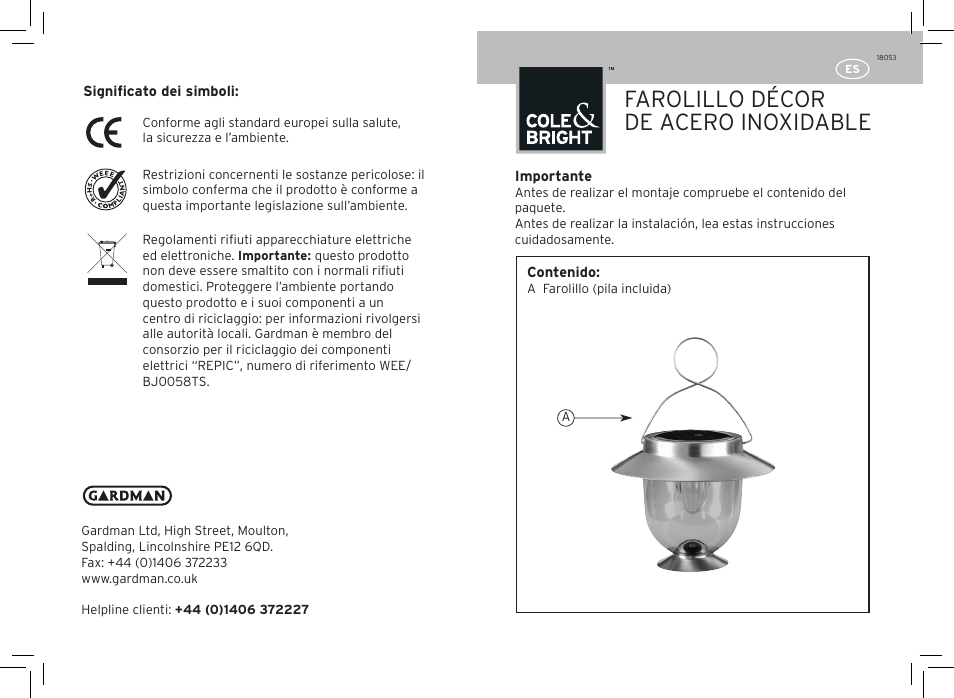 Farolillo décor de acero inoxidable | Gardman Decor Lantern User Manual | Page 11 / 12