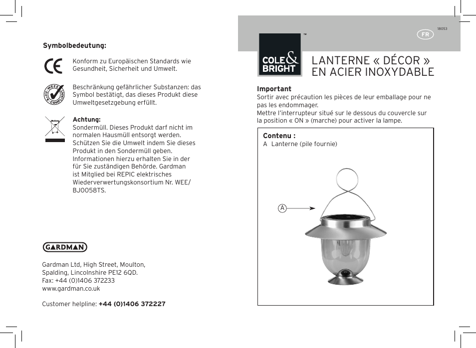 Lanterne « décor » en acier inoxydable | Gardman Decor Lantern User Manual | Page 5 / 12