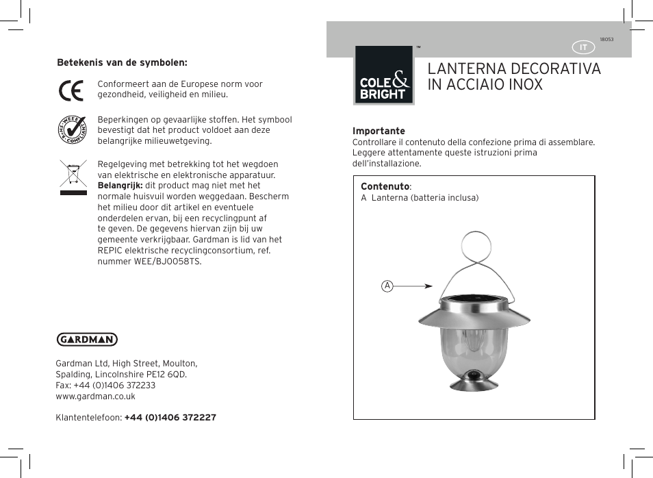 Lanterna decorativa in acciaio inox | Gardman Decor Lantern User Manual | Page 9 / 12