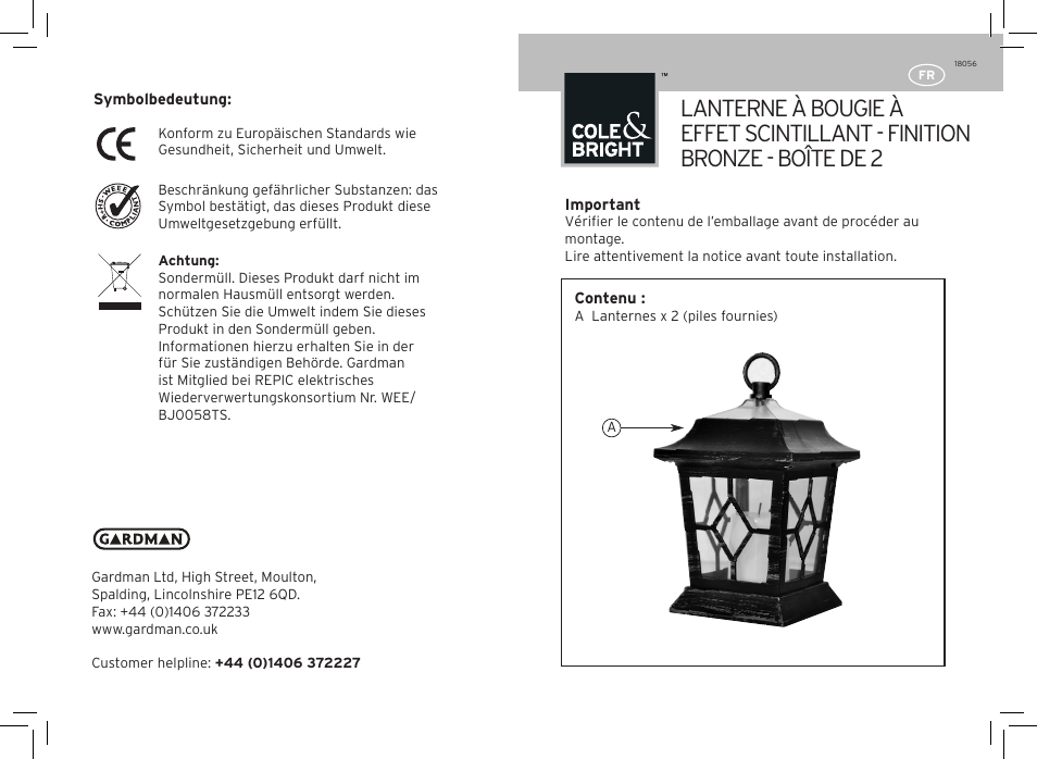 Gardman Flickering Bronze Candle Lantern 1 User Manual | Page 5 / 12