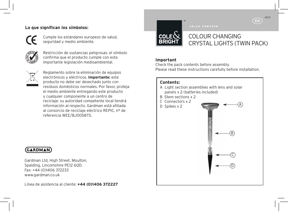 Gardman Colour Changing Crystal Lights User Manual | 12 pages