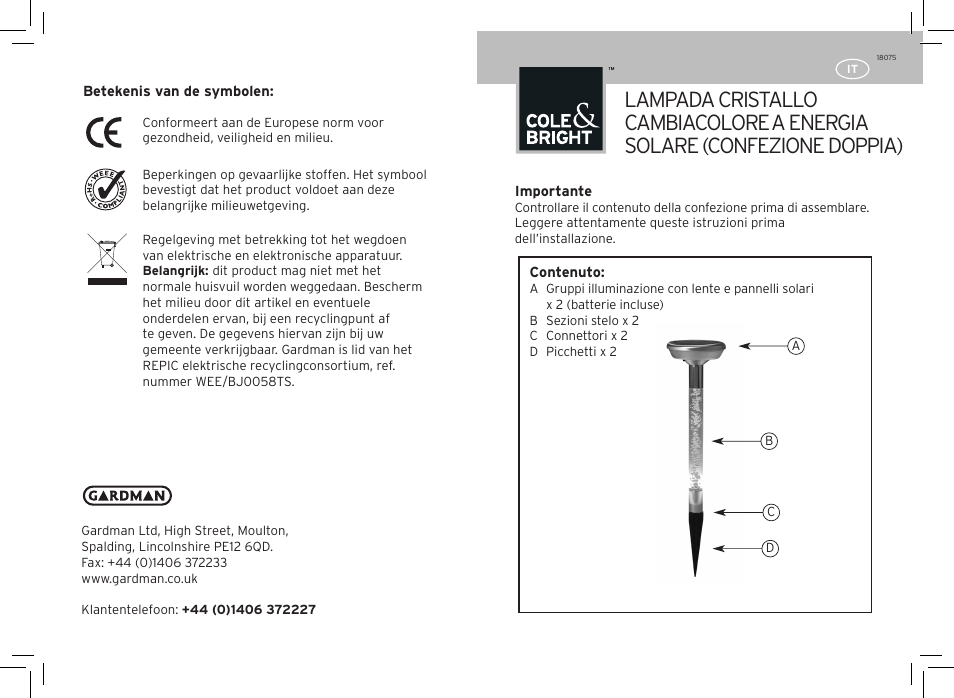 Lampada cristallo cambiacolore, A energia solare (confezione doppia) | Gardman Colour Changing Crystal Lights User Manual | Page 9 / 12