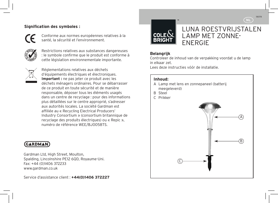 Luna roestvrijstalen lamp met zonne- energie | Gardman Luna Stainless Steel Light User Manual | Page 7 / 12