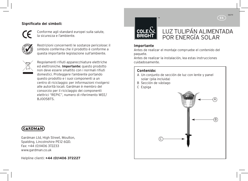 Luz tulipán alimentada por energía solar | Gardman Colour change tulip User Manual | Page 11 / 12