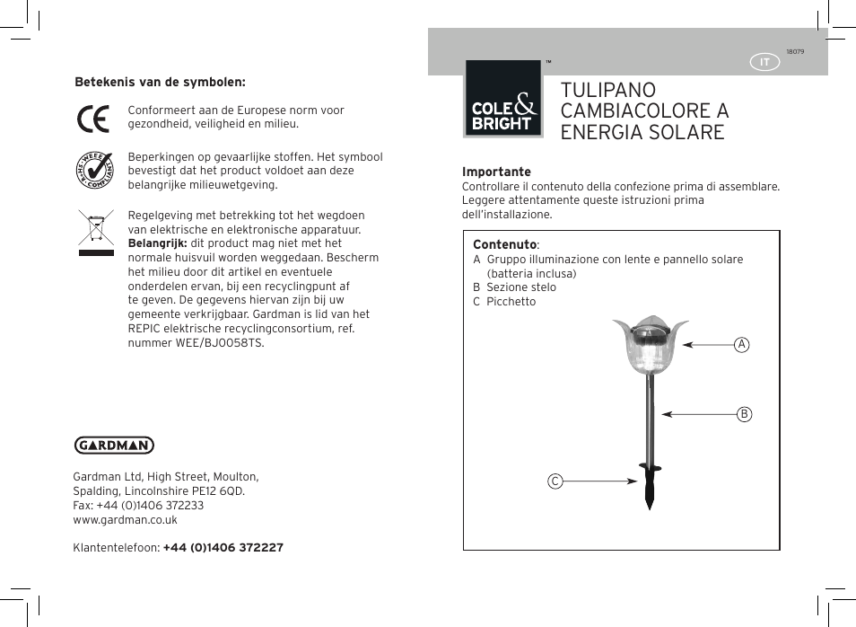 Tulipano cambiacolore a energia solare | Gardman Colour change tulip User Manual | Page 9 / 12