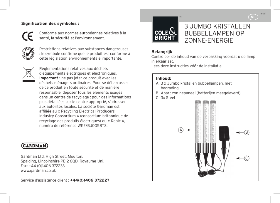 3 jumbo kristallen bubbellampen op zonne-energie | Gardman Solar Jumbo Crystal Bubble Lights User Manual | Page 7 / 12