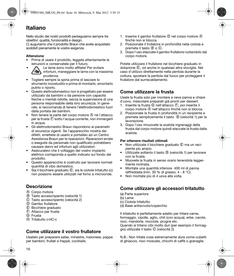 Italiano | Braun Multiquick 3 MR 320 User Manual | Page 15 / 61