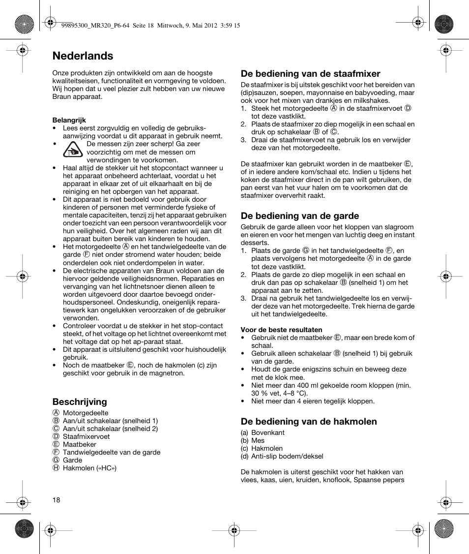 Nederlands | Braun Multiquick 3 MR 320 User Manual | Page 17 / 61