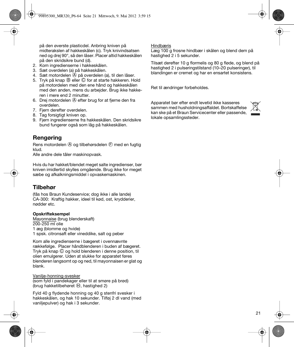 Braun Multiquick 3 MR 320 User Manual | Page 20 / 61
