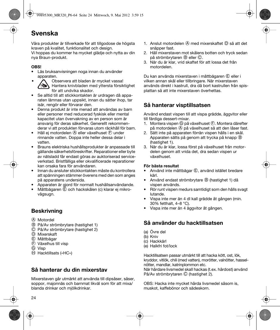 Svenska | Braun Multiquick 3 MR 320 User Manual | Page 23 / 61