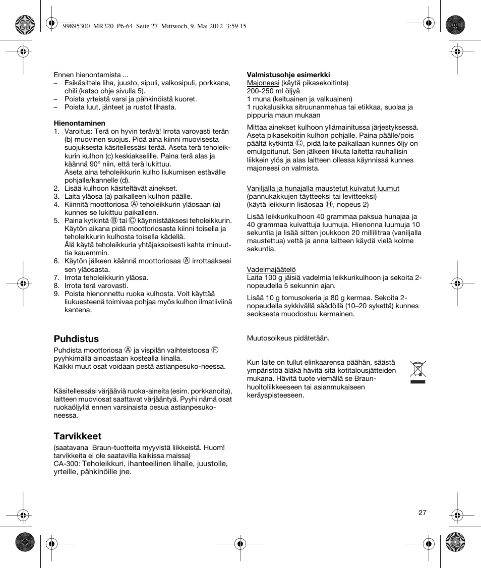 Braun Multiquick 3 MR 320 User Manual | Page 26 / 61