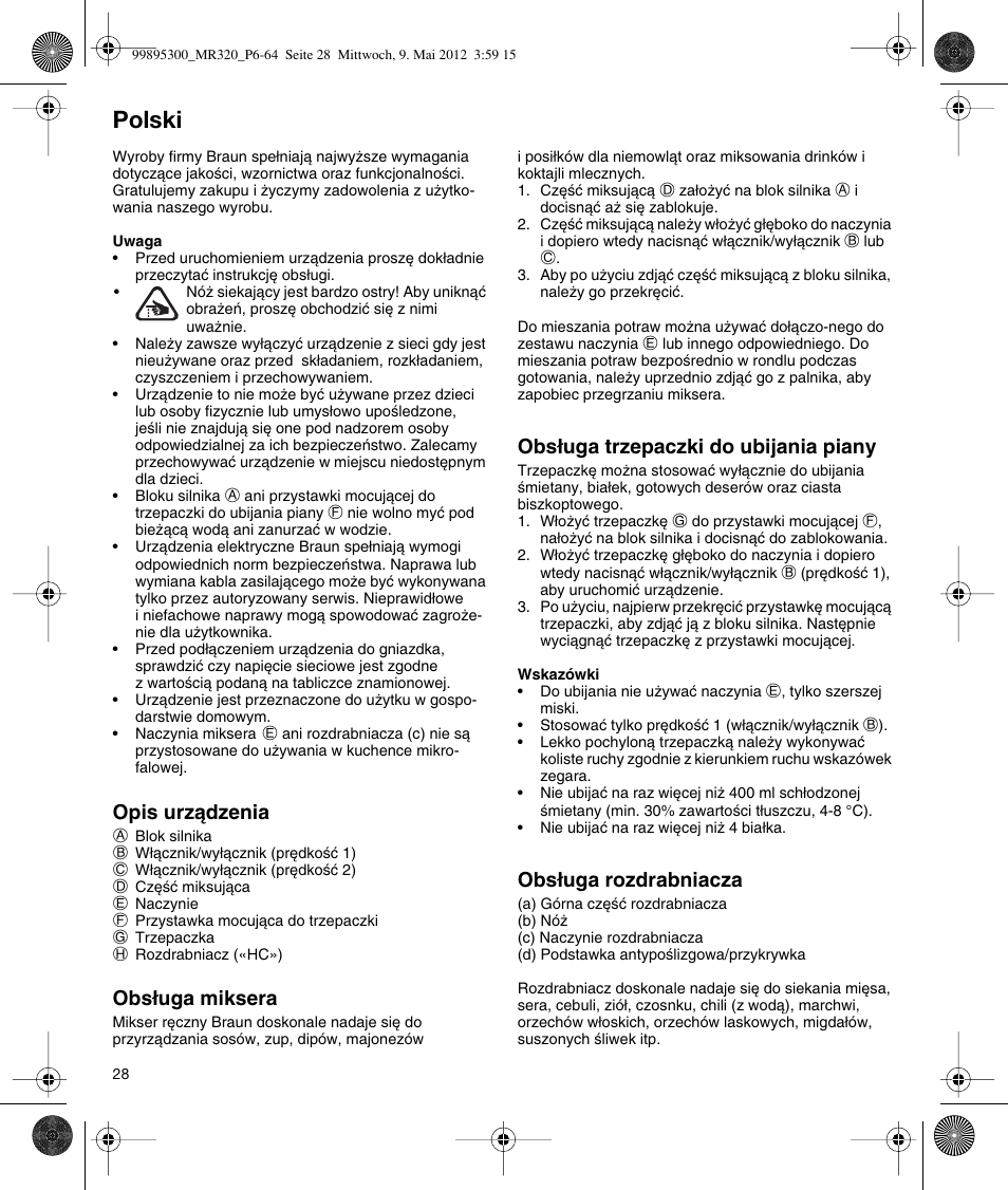 Polski | Braun Multiquick 3 MR 320 User Manual | Page 27 / 61