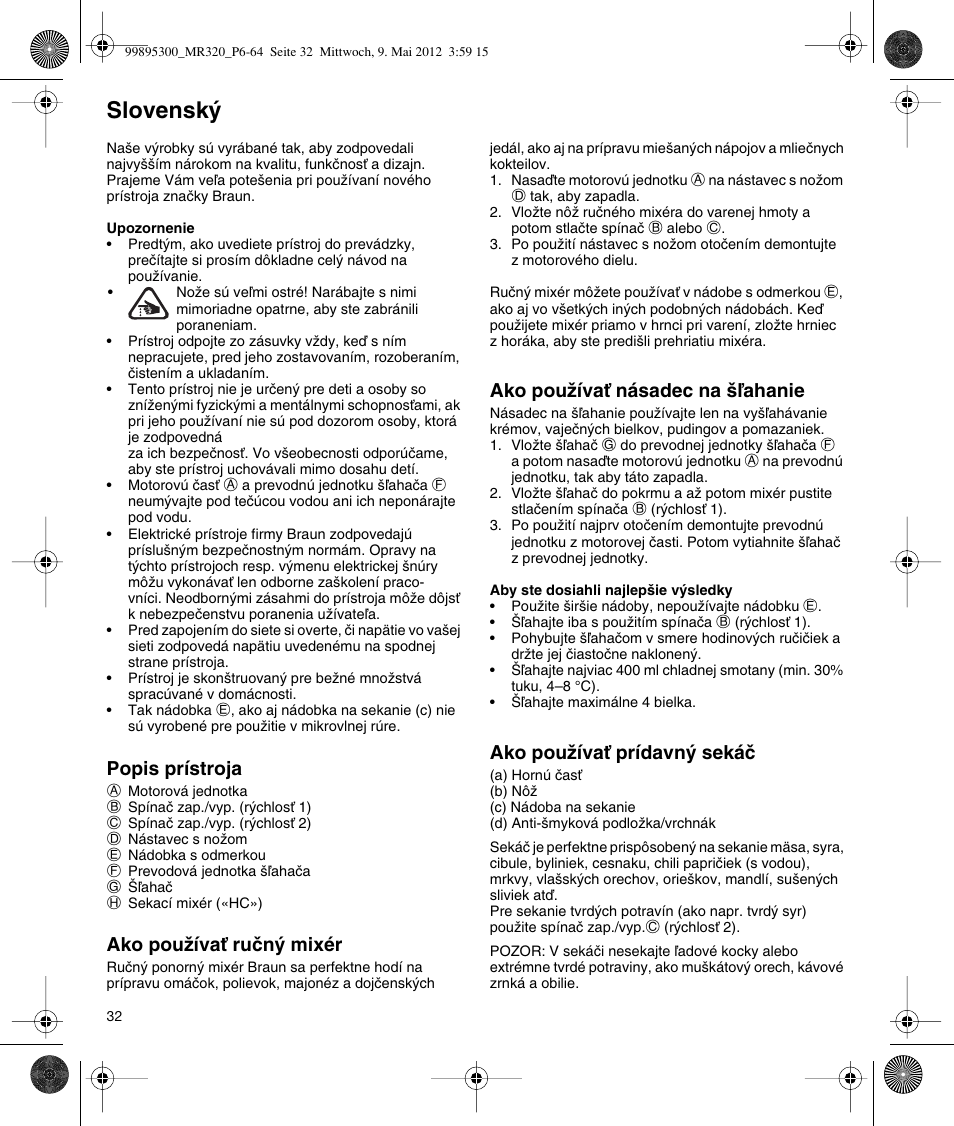 Slovensk | Braun Multiquick 3 MR 320 User Manual | Page 31 / 61