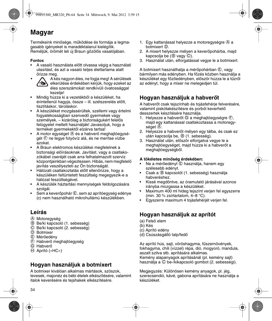 Magyar | Braun Multiquick 3 MR 320 User Manual | Page 33 / 61
