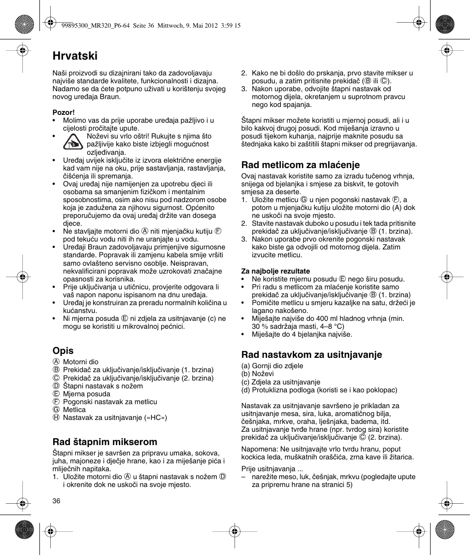 Hrvatski | Braun Multiquick 3 MR 320 User Manual | Page 35 / 61