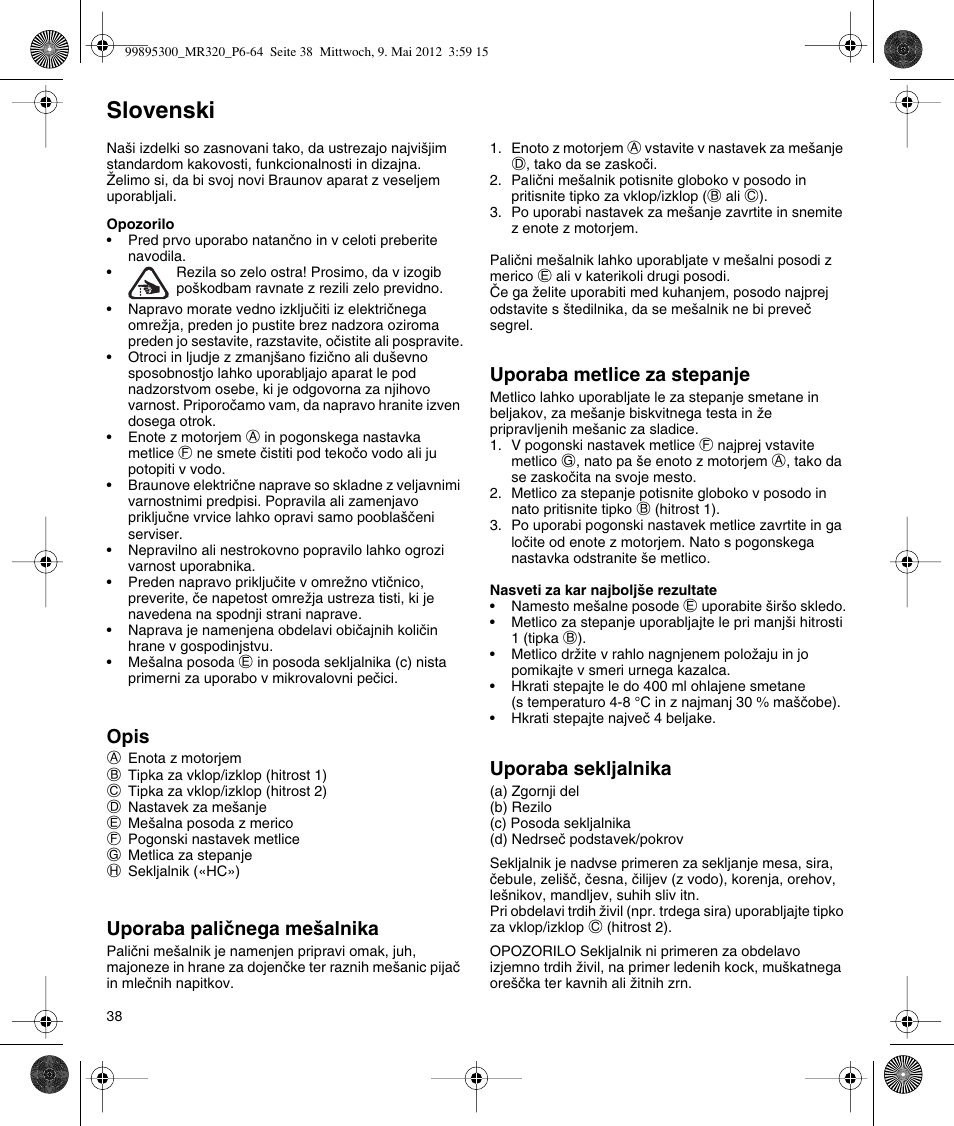 Slovenski | Braun Multiquick 3 MR 320 User Manual | Page 37 / 61