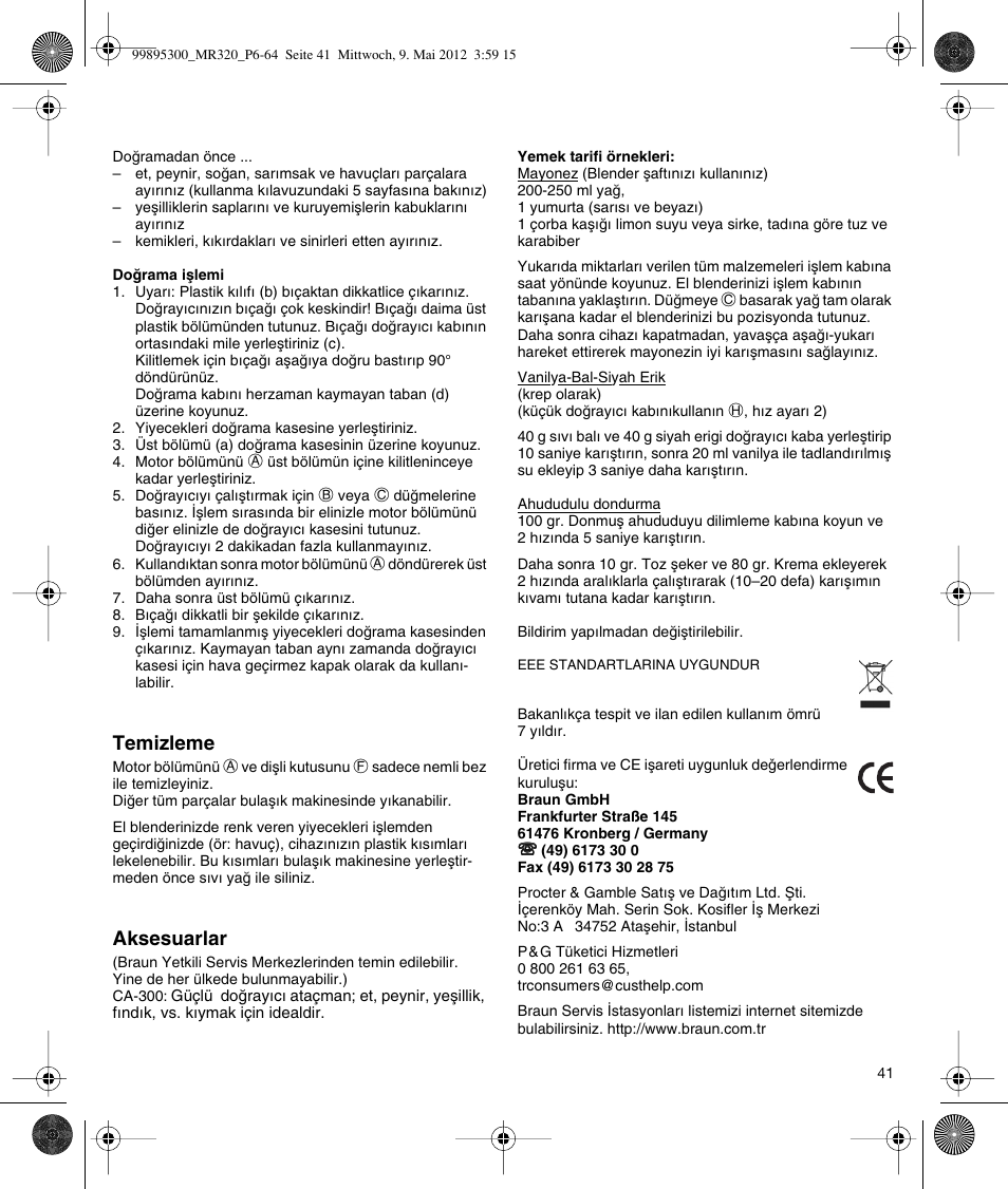 Braun Multiquick 3 MR 320 User Manual | Page 40 / 61