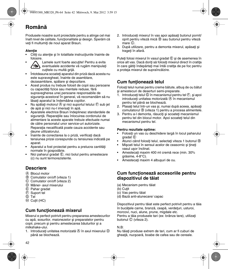 Românå | Braun Multiquick 3 MR 320 User Manual | Page 41 / 61