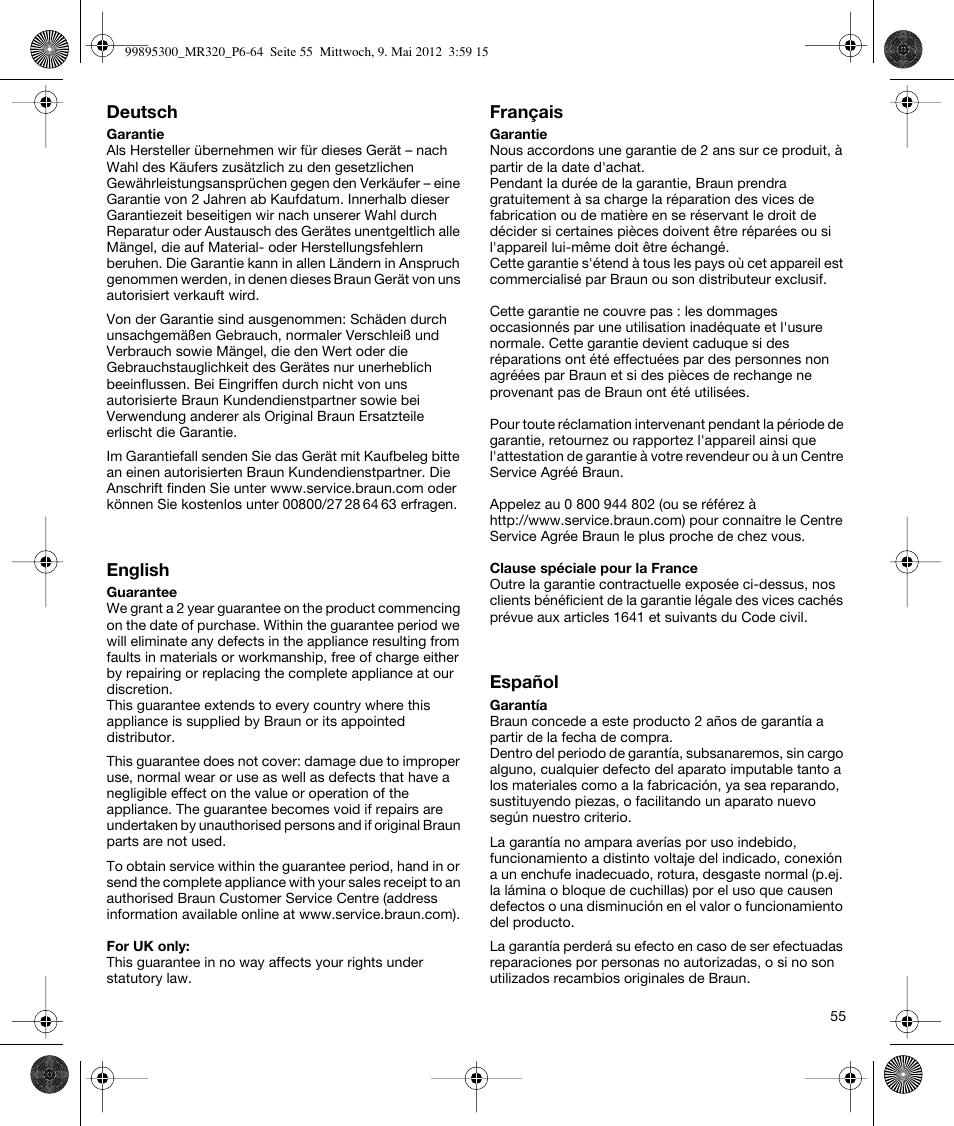 Braun Multiquick 3 MR 320 User Manual | Page 54 / 61