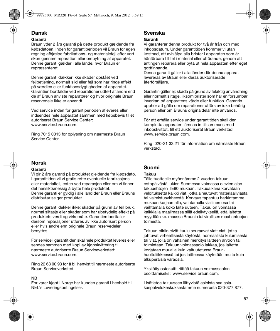 Braun Multiquick 3 MR 320 User Manual | Page 56 / 61