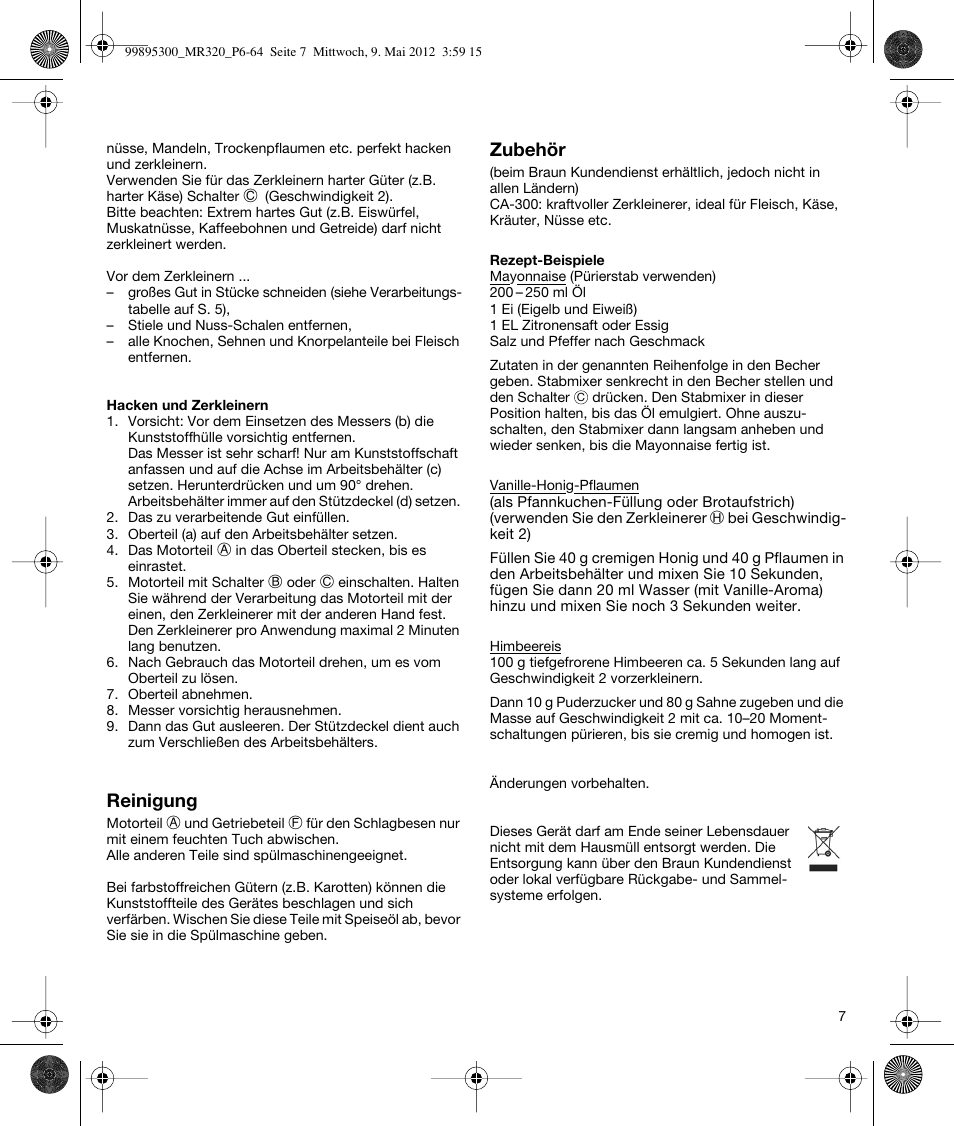 Braun Multiquick 3 MR 320 User Manual | Page 6 / 61