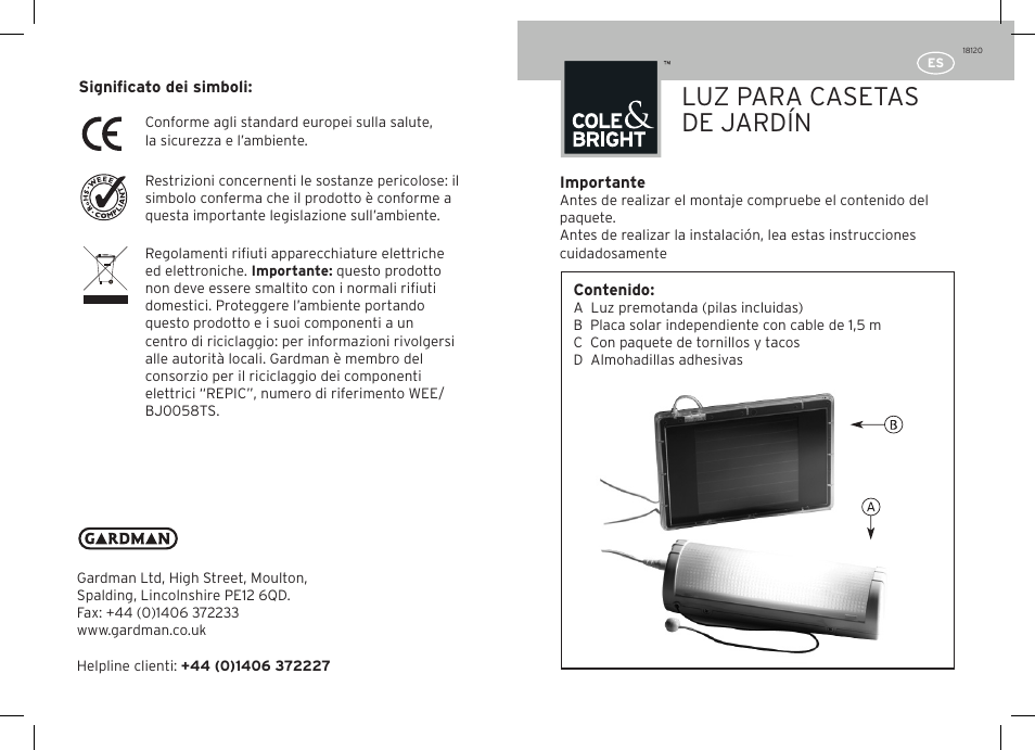 Luz para casetas de jardín | Gardman Shed Light User Manual | Page 11 / 12