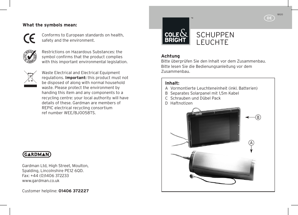 Schuppen leuchte | Gardman Shed Light User Manual | Page 3 / 12